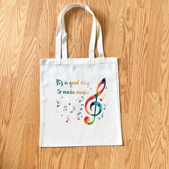 Rainbow Treble Clef Music Tote Bag Its a Good Day to Make Music Canvas - Picture 1 of 6
